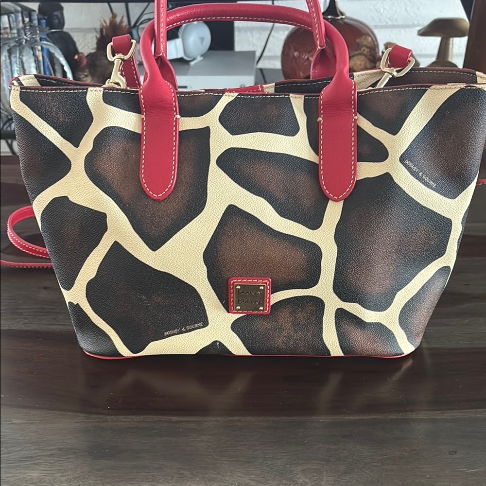 Dooney & Bourke Giraffe Print Tote Bag - Red and Brown